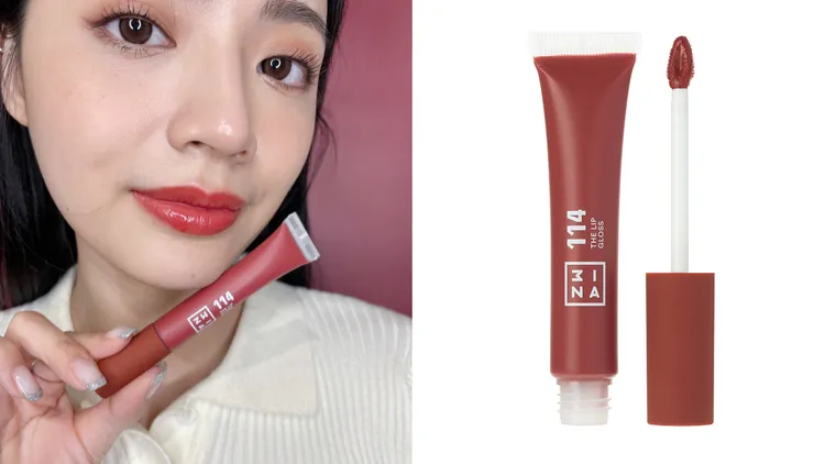 Model示範濾鏡光感唇蜜#114，590元。左圖張家玲攝、右圖品牌題供