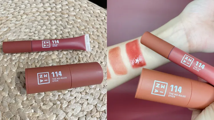 3INA零色限唇頰棒與濾鏡光感唇蜜新品手部試色。品牌提供