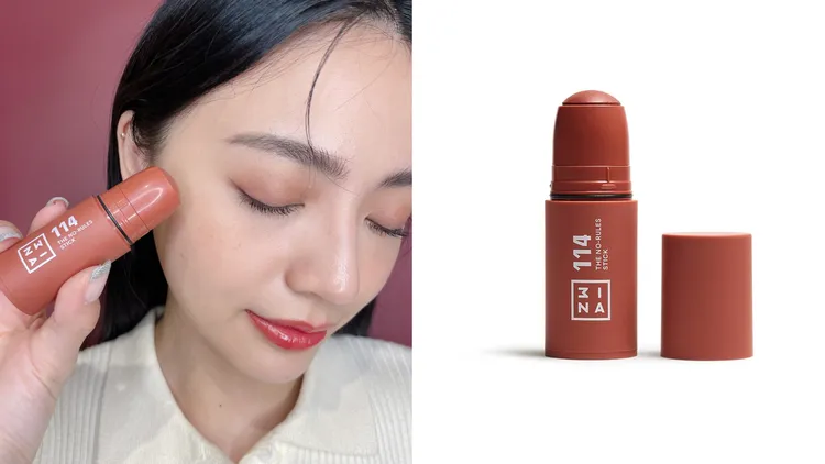 Model示範零色限唇頰棒與#114，620元。左圖張家玲攝、右圖品牌提供