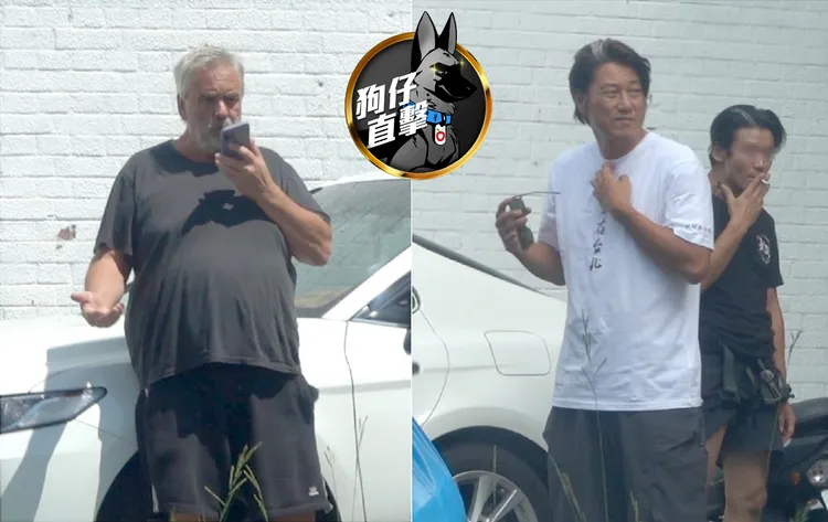 法國名導盧貝松（左圖）拿著手機在片場調度指揮，姜成鎬（韓哥）一身輕便休閒打扮在攝影棚穿梭。合成照片、讀者提供