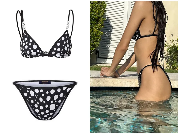 LV與草間彌生聯名的黑白圓點比基尼。左圖翻攝stockx.com、右圖翻攝Lisa IG