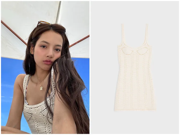 CELINE緊身鉤織洋裝。左圖翻攝Lisa IG、右圖翻攝品牌官網