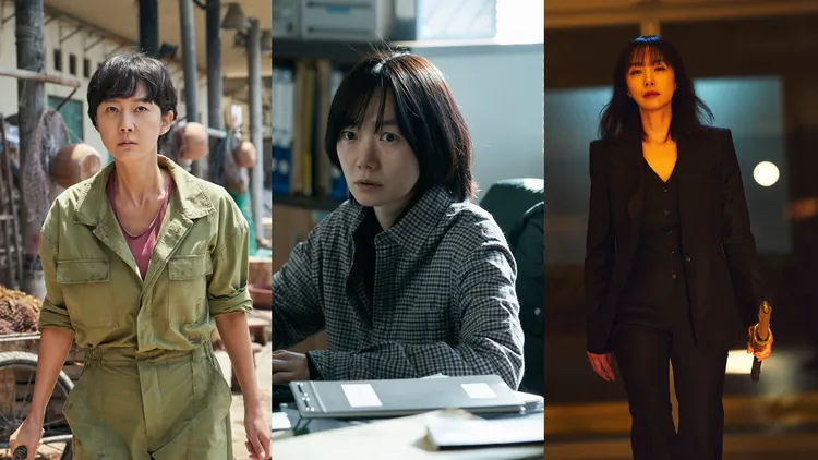 《神鬼海底撈》廉晶雅（左圖起）、《陰影下的她》裴斗娜、《格殺福順》全度妍入圍最佳女主角。車庫娛樂、華映娛樂、Netflix提供