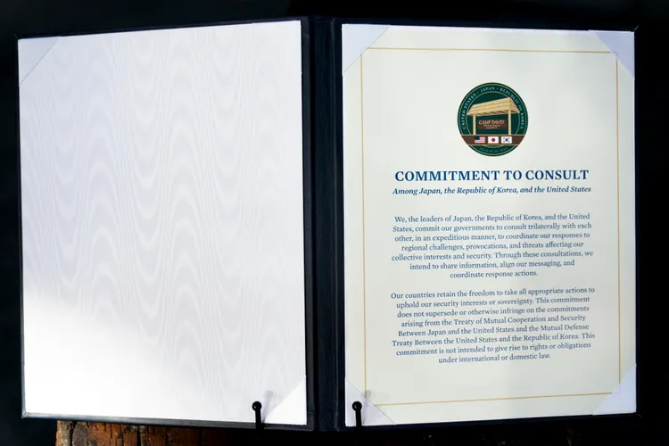 美日韓領袖峰聯合聲明。美聯社