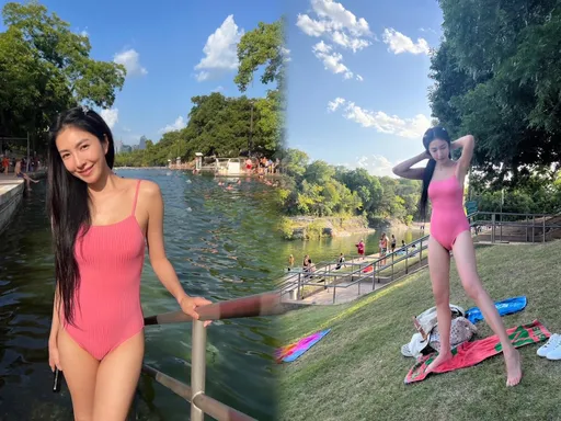 楊謹華甜伴老公返美探親 穿芭比泳裝戲水絕美身材超chill