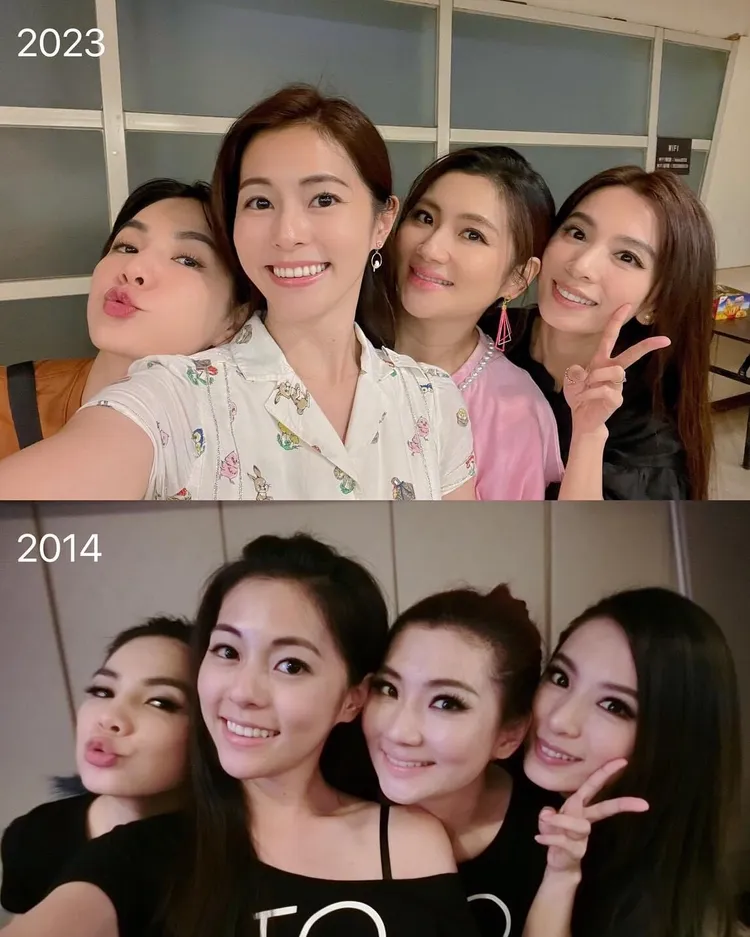 任容萱（左二）神還原與S.H.E合照。翻攝任容萱臉書