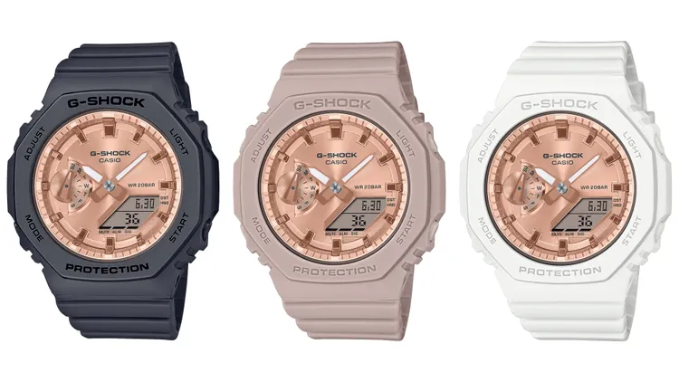 GMA-S2100MD-1A（左起）、GMA-S2100MD-4A、GMA-S2100MD-7A錶款，各3900元。品牌提供