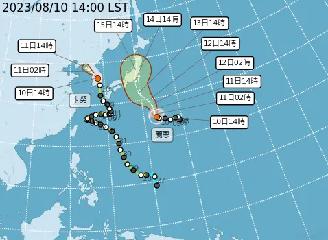 颱風預估路徑。取自氣象局網站