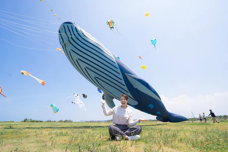 全球最大30米鯨魚風箏。新竹市府提供