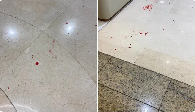 有網友上傳地面血跡斑斑的照片，警告民眾目前勿前往書峴站附近。翻攝@tbt2honor