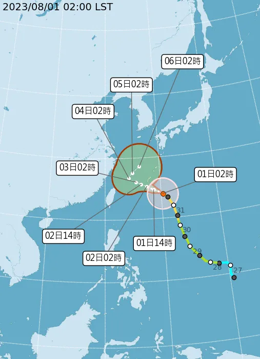 卡努颱風預測路徑。取自中央氣象局