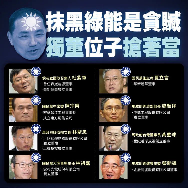 民進黨列舉出國民黨這些人都是綠電產業獨董。民進黨提供