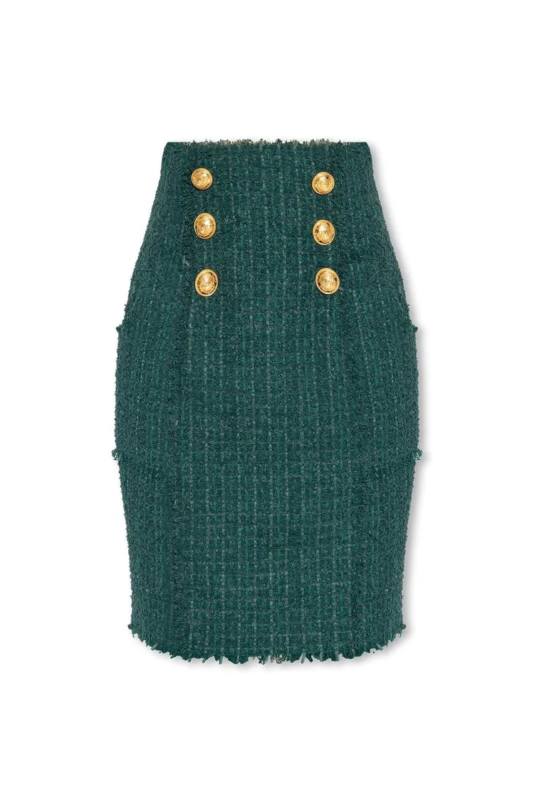 6釦花呢及膝長裙（湖水綠），價格店洽。品牌提供