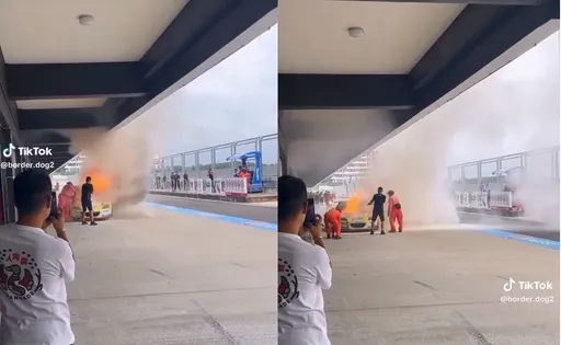 台中麗寶超級房車賽火燒車 跑車冒火煙!及時撲滅無人傷