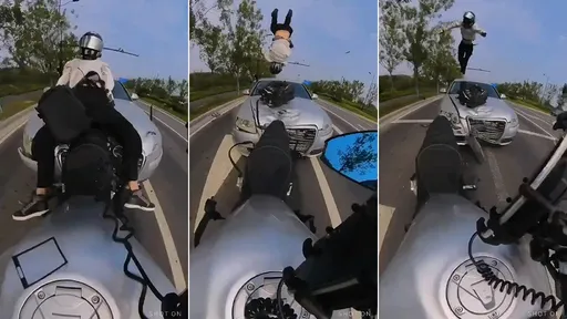驚悚影片｜重機騎士被轎車追撞「後空翻噴飛」　奇蹟沒事全靠它護體