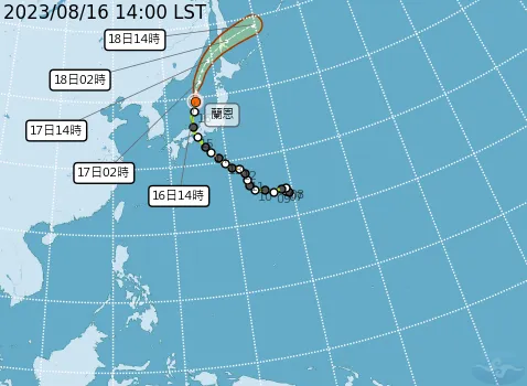 蘭恩颱風走向。取自氣象局