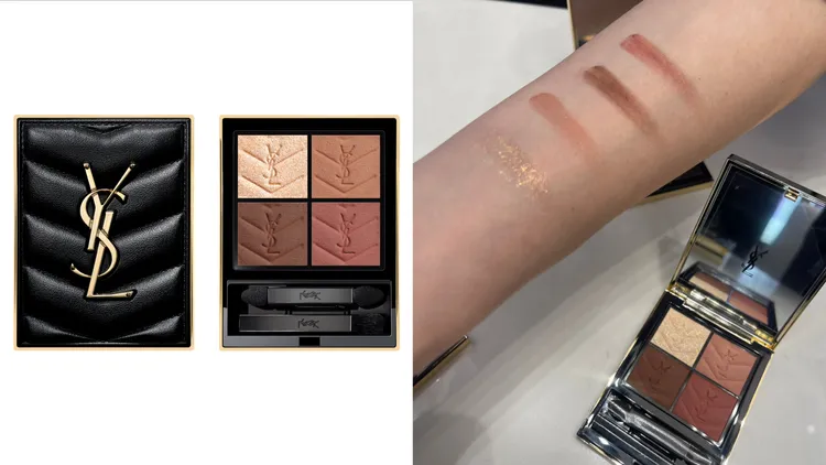 YSL時尚四色眼影盤#200夢遊紅城，2800元。左圖品牌題供、右圖林貞楨攝