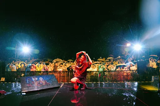 戴愛玲拿命在拼　傾盆大雨開唱全身濕差點被電暈