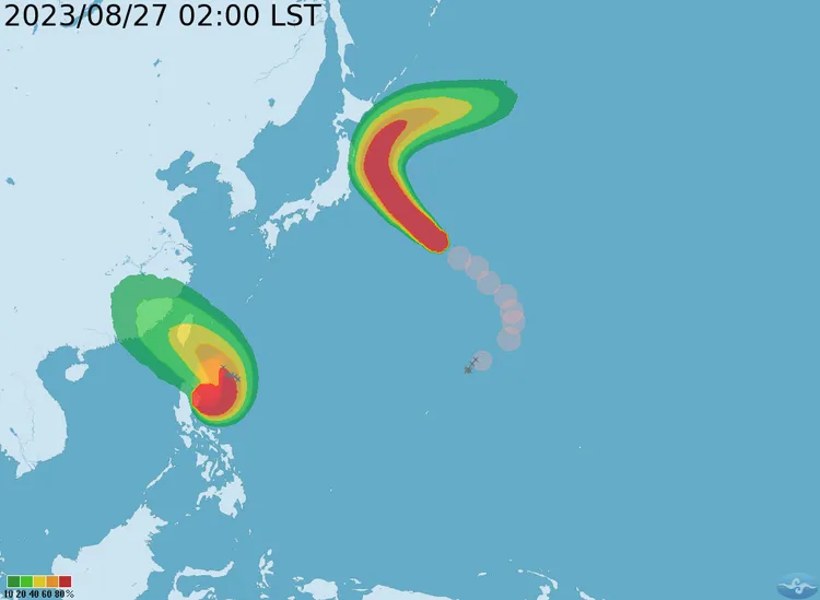 颱風位置圖。翻攝自中央氣象局