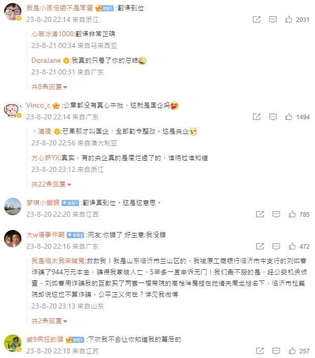 其他人稱神翻譯「非常到位」。翻攝自微博