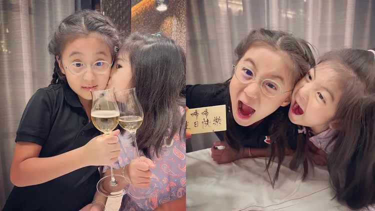 咘咘（左）和妹妹Bo妞感情很好。翻攝賈靜雯臉書