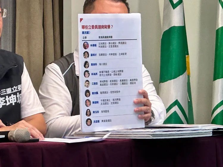 張志豪當場列舉出9位有建商背景的國民黨立委。潘袁詩羽攝