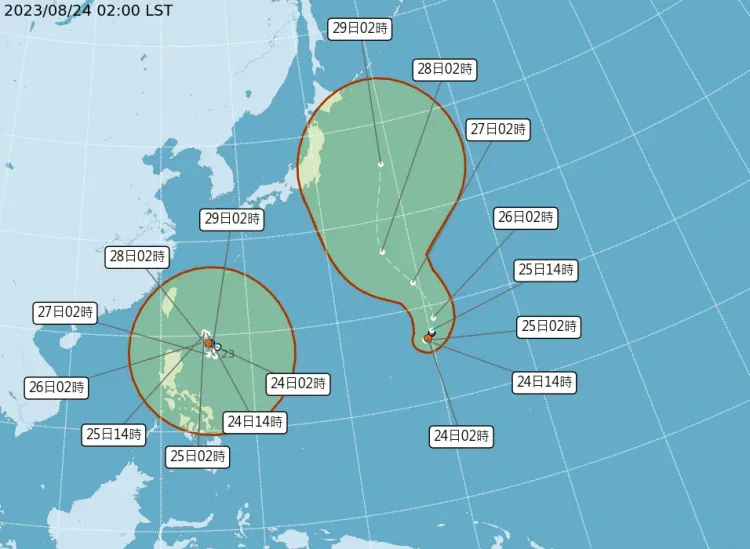 熱帶性低氣壓TD10和TD11預估路徑。取自氣象局網站
