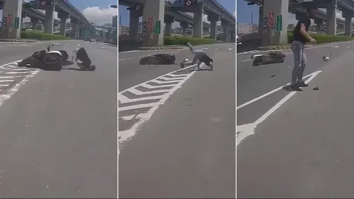 未戴安全帽被鬼切擊落　他摔車瞬間「地板動作」華麗起身