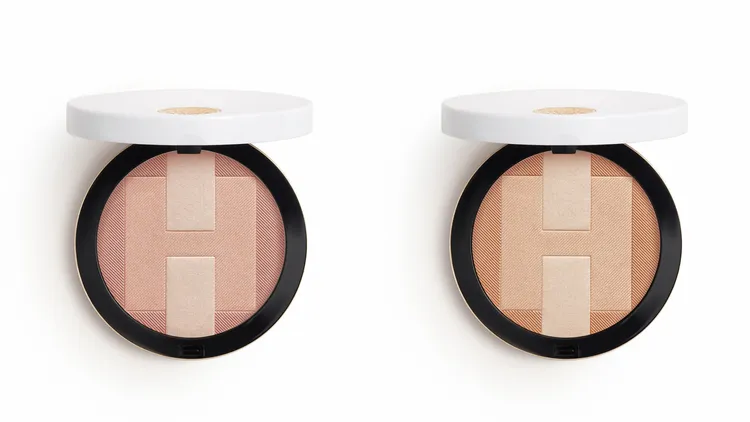 愛馬仕H Trio三色珠光礦物蜜粉餅#01沙漠玫瑰調（左）、#02沙漠珊瑚調（右），各3450元。品牌提供