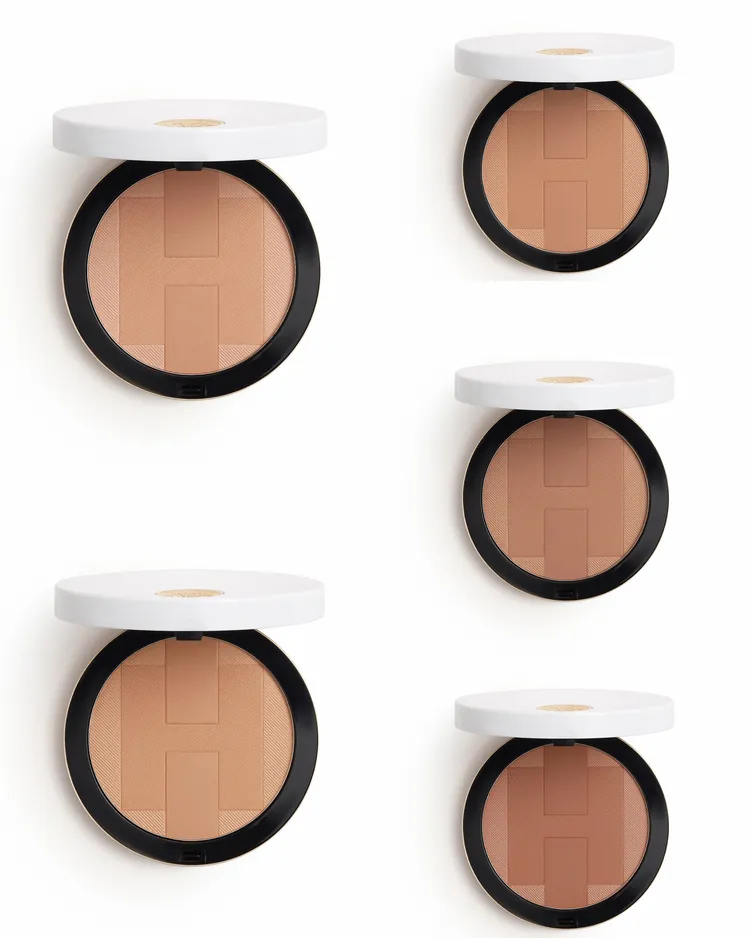 愛馬仕H Trio三色煥顏礦物蜜粉餅，（左側上至下）#01沙丘米色調、#02沙漠米色調；（右側上至下）#03撒哈拉米色調、#04赭色調、#05紅土色調，各3450元。品牌提供