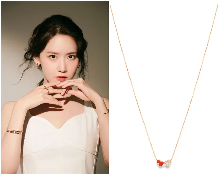 潤餓演繹Qeelin作品，Wulu Echo 18K玫瑰金鑽石陶瓷項鍊，6萬7000元。品牌提供