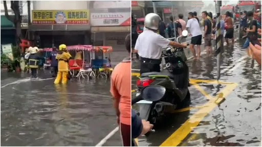 水深火熱!高雄旗津海水倒灌又失火 目擊者崩潰:淹到膝蓋