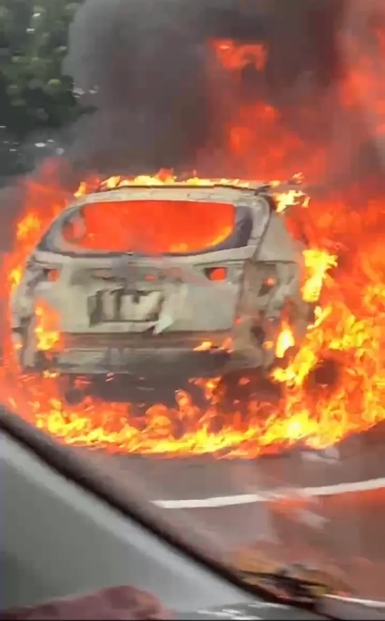 消防人員抵達時，車子已陷入火海。民眾提供