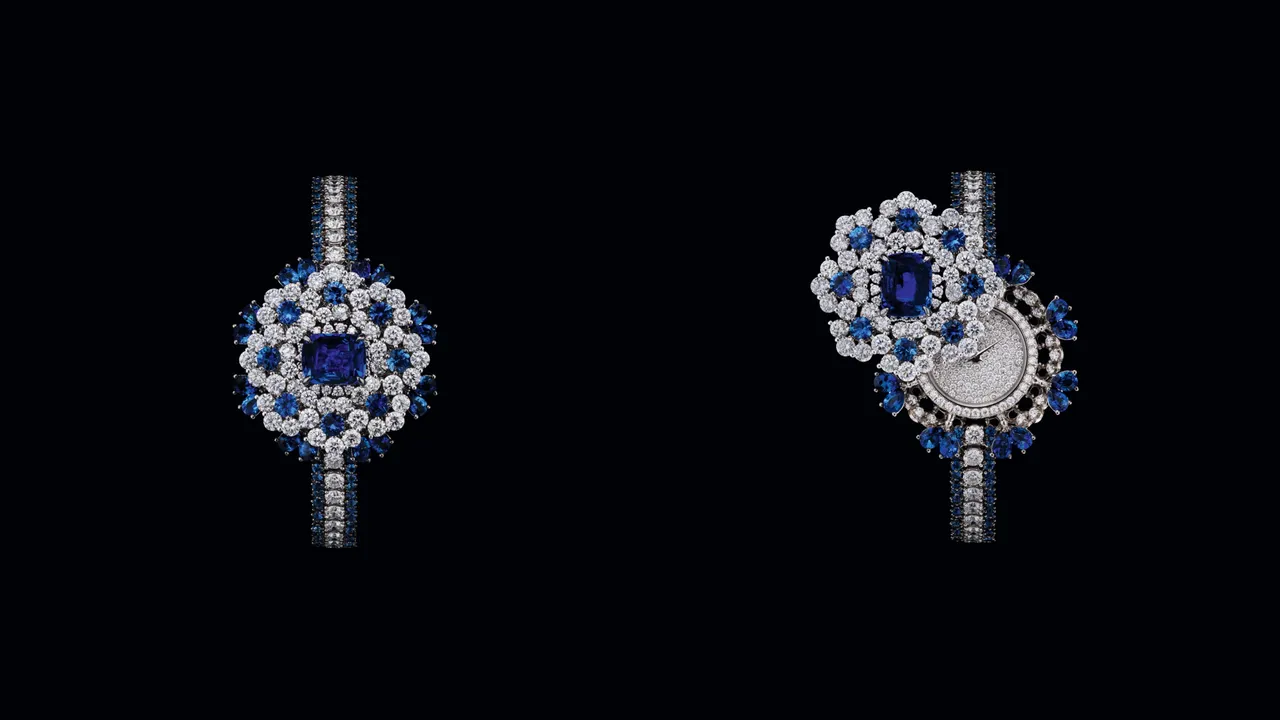 Galon Fleuri藍寶鑽石神祕錶（18K白金、鑽石、藍寶、藍寶主石4.02克拉），約2300萬元。品牌提供