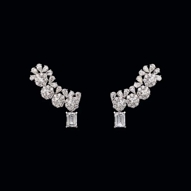 Galon Fleuri鑽石耳環（18K白金、鑽石主石各2.01克拉，D色 FL淨度），約2200萬元。品牌提供