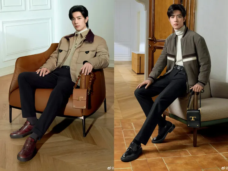 肖戰在形象照中所配戴的全新直式迷你風琴包。翻攝TOD'S微博