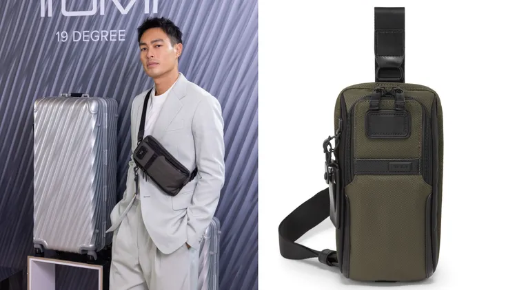 男星楊祐寧演繹TUMI Alpha Compact單肩包，1萬2800元。品牌提供