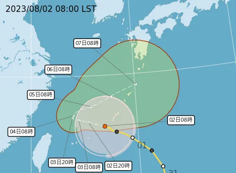 卡努路徑預測圖。翻攝自氣象局
