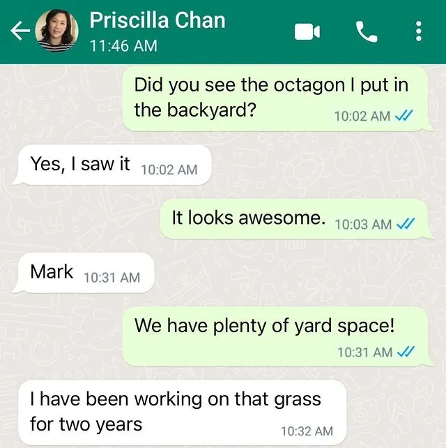 薩克柏分享與妻子對話。翻攝threads@zuck