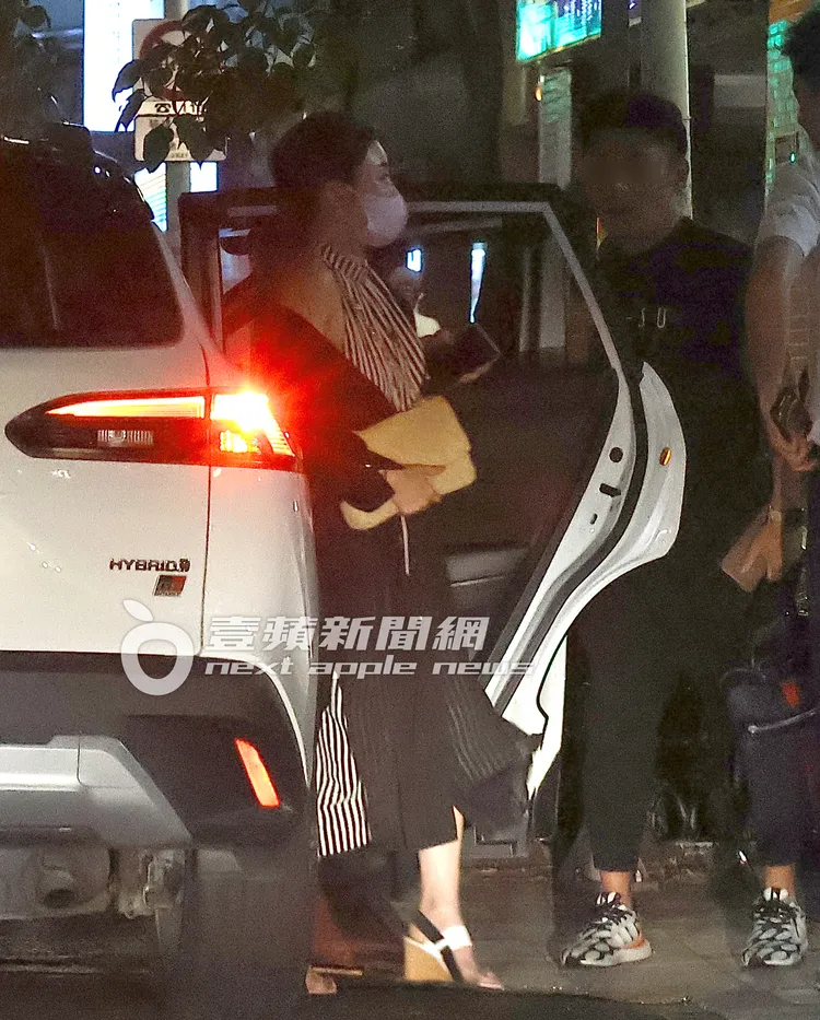 麻衣身穿直條紋連身裙、手拿香奈兒包。特勤中心攝