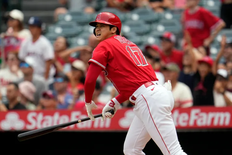 大谷翔平打擊。美聯社