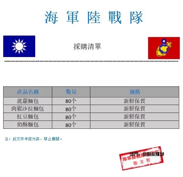 假上尉煞有其事傳來採購單。取自臉書「咱是旗津人」