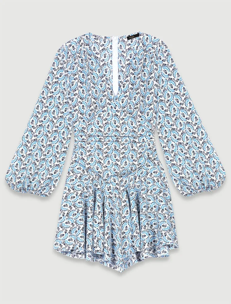 Maje印花公主袖短洋裝，1萬890元。品牌提供