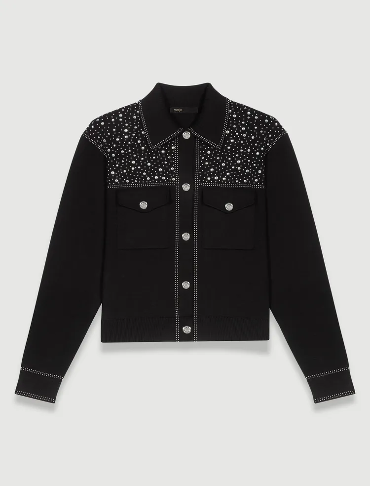 Maje水鑽針織外套，1萬2590元。品牌提供
