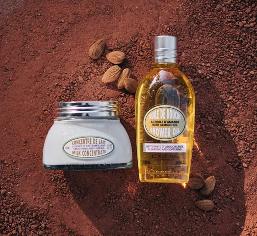 歐舒丹杏仁沐浴油、杏仁緊膚凝霜。品牌提供