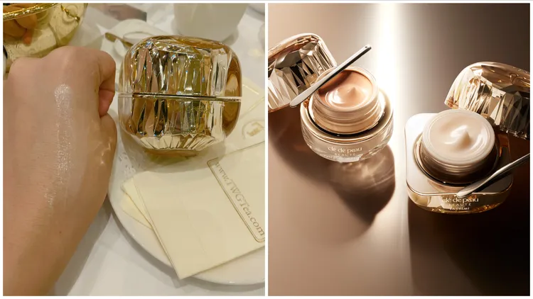 聯名下午茶以精質乳霜與粉底乳霜的絲滑質地為靈感打造。左圖張家玲攝、右圖品牌提供