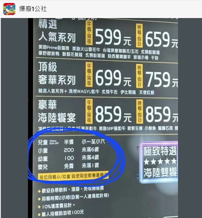 這張收費標準引起討論。翻攝自臉書「爆廢1公社」