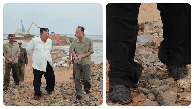 金正恩8月21日在平安南道視察淹水災區。路透社