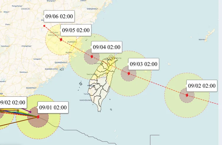 海葵颱風路徑南偏。翻攝自天氣風險臉書
