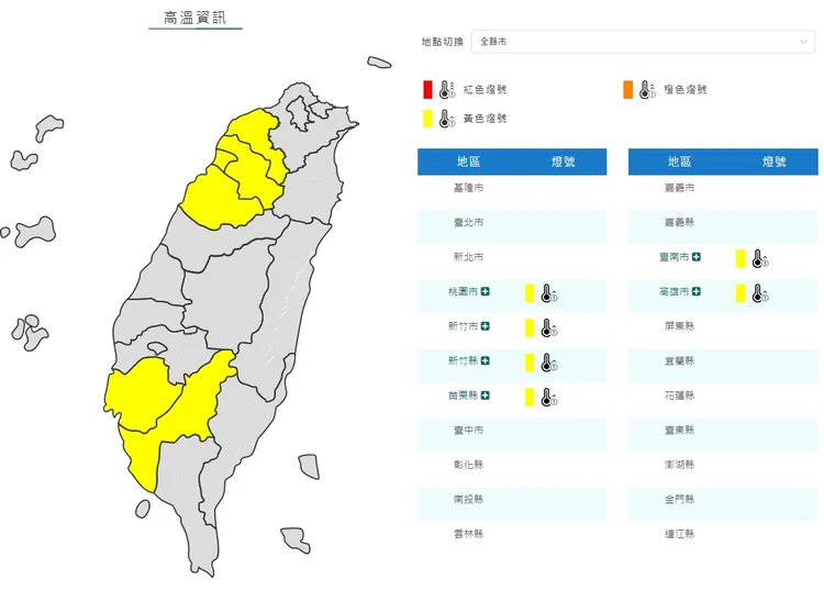 6縣市高溫特報。取自中央氣象署